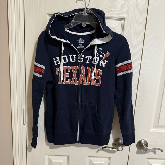 NFL Tops - NFL Houston Texans Sequin Hoodie Ladies Women's Bling Full Zip Sweatshirt